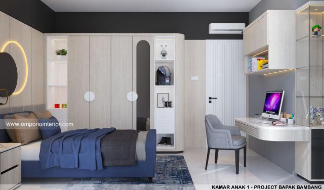 Desain Kamar Tidur Anak 1 Rumah Modern 3.5 Lantai Bapak Bambang di Jakarta