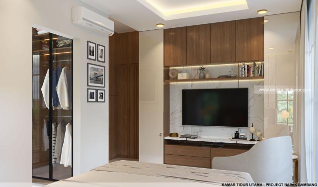 Desain Kamar Tidur Utama Rumah Modern 3.5 Lantai Bapak Bambang di Jakarta