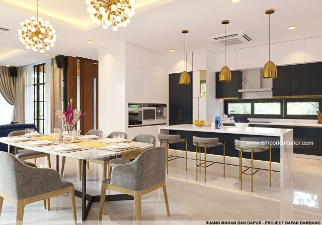 Desain Ruang Makan dan Dapur Rumah Modern 3.5 Lantai Bapak Bambang di Jakarta