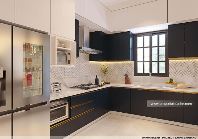 Desain Dapur Basah Rumah Modern 3.5 Lantai Bapak Bambang di Jakarta