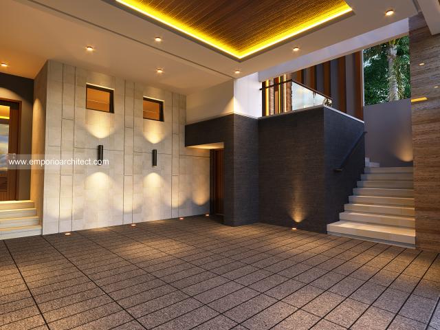 Desain Tampak Detail Depan Rumah Modern 3.5 Lantai Bapak LBY di Sunter, Jakarta Utara