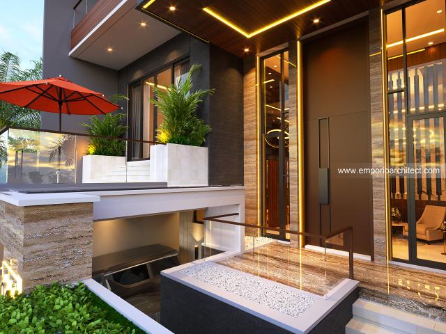 Desain Tampak Detail Depan 2 Rumah Modern 3.5 Lantai Bapak LBY di Sunter, Jakarta Utara