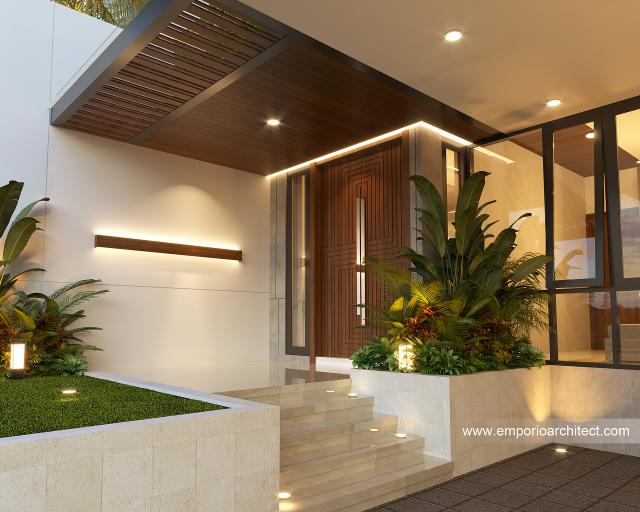 Desain Tampak Detail Depan Rumah Modern 3.5 Lantai Bapak STJ di Jakarta