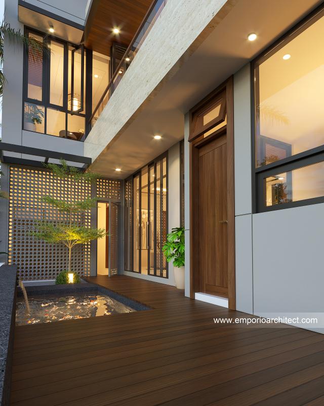 Desain Tampak Detail Belakang Rumah Modern 3.5 Lantai Bapak STJ di Jakarta