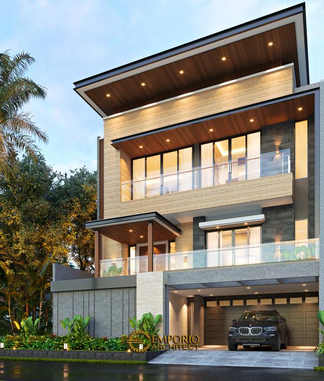 Desain Rumah Modern 3.5 Lantai Ibu APG di Jakarta - Tampak Depan Kanan