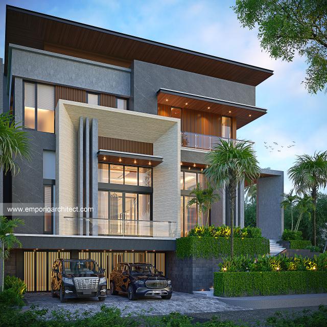 Desain Rumah Modern 3.5 Lantai Bapak ATN di Tangerang - Tampak Depan