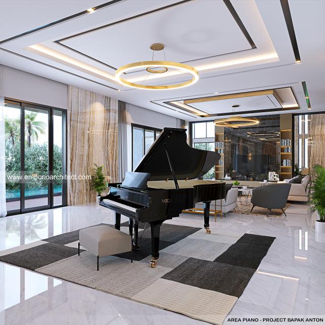 Desain Area Piano Rumah Modern 3.5 Lantai Bapak ATN di Tangerang