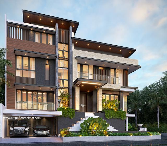 Desain Rumah Modern 3.5 Lantai Bapak HSN di Jakarta Barat - Tampak Depan