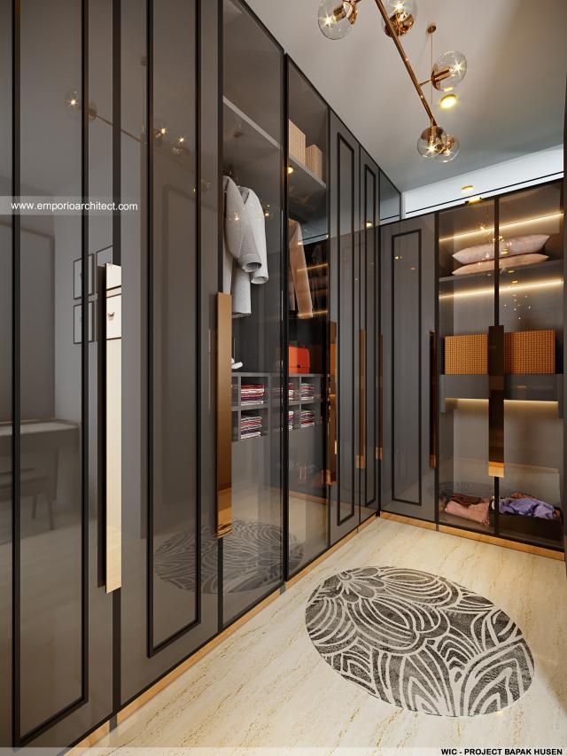 Desain Walk In Closet Rumah Modern 3.5 Lantai Bapak HSN di Jakarta Barat