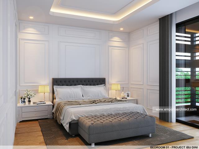 Desain Kamar Tidur 1 Rumah Modern 3.5 Lantai Ibu Dini di Tangerang Selatan