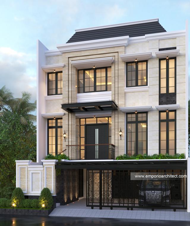 Desain Rumah Klasik Modern 3.5 Lantai Bapak Indra di Kepala Gading, Jakarta Utara - Tampak Depan