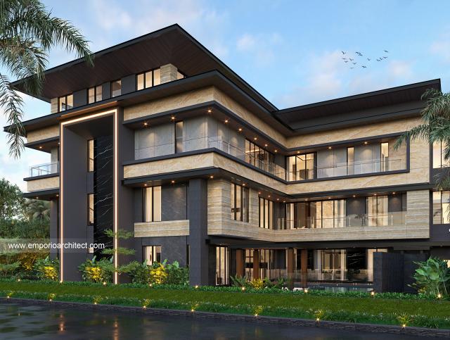 Desain Tampak Samping Rumah Modern 3.5 Lantai Bapak DNL di Banten