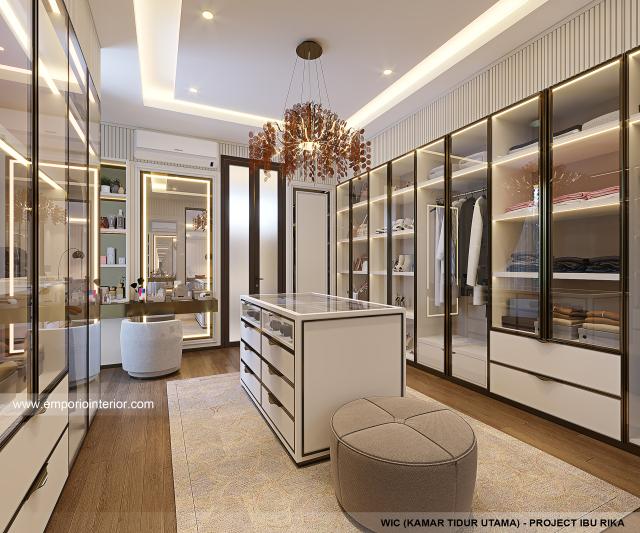 Desain Walk In Closet Rumah Modern 3.5 Lantai Ibu R.A di Bandung