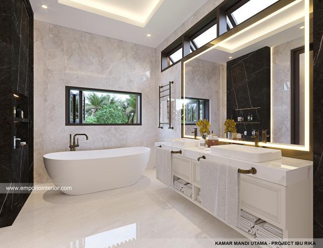 Desain Kamar Mandi Utama Rumah Modern 3.5 Lantai Ibu R.A di Bandung