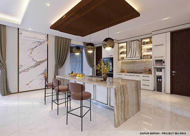 Desain Dapur Bersih Rumah Modern 3.5 Lantai Ibu R.A di Bandung