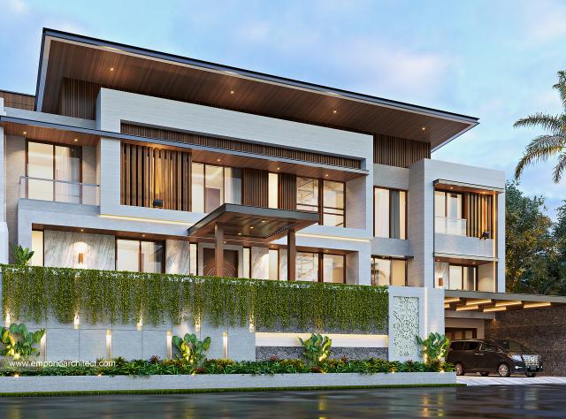 Desain Tampak Depan 2 Rumah Modern 3.5 Lantai Ibu R.A di Bandung