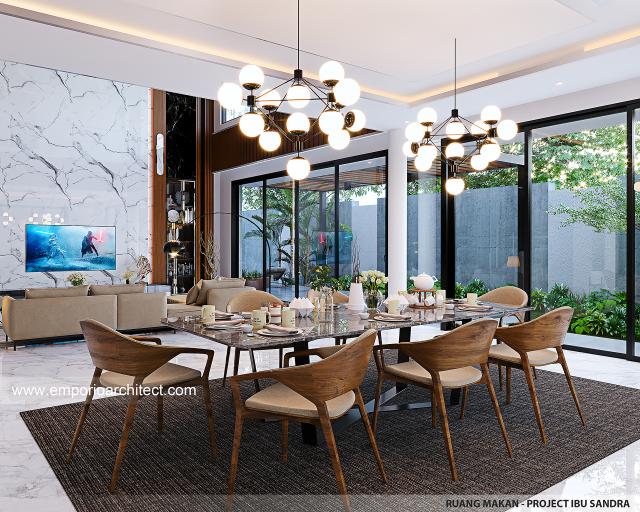 Desain Ruang Makan Rumah Modern 3.5 Lantai Ibu Sandra di Jakarta Timur