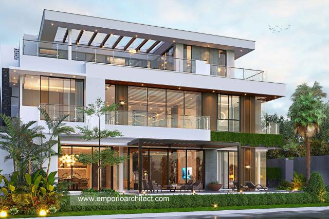 Desain Tampak Samping Rumah Modern 3.5 Lantai Ibu Sandra di Jakarta Timur