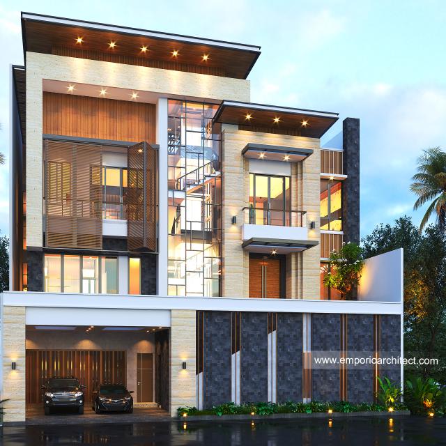 Desain Rumah Modern 3.5 Lantai Ibu CND di Jakarta Barat - Tampak Depan