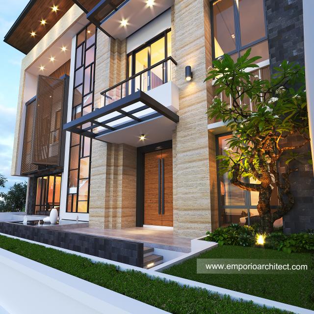 Desain Tampak Detail Depan 2 Rumah Modern 3.5 Lantai Ibu CND di Jakarta Barat