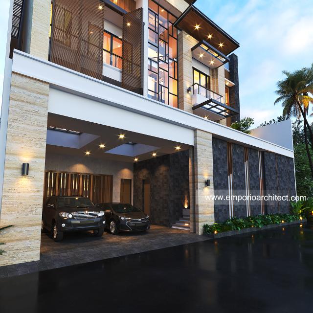 Desain Tampak Detail Depan 1 Rumah Modern 3.5 Lantai Ibu CND di Jakarta Barat