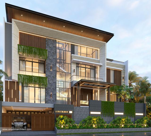 Desain Rumah Modern 3.5 Lantai Bapak RSL di Jakarta - Tampak Depan