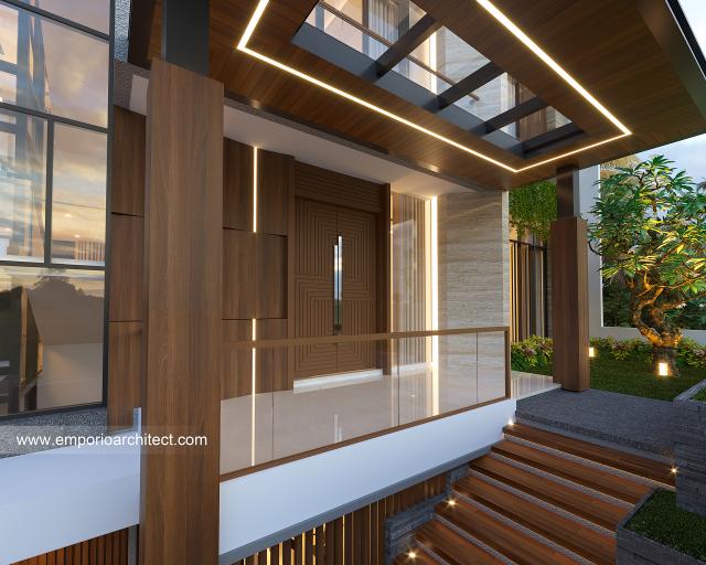 Desain Tampak Detail Depan 3 Rumah Modern 3.5 Lantai Bapak RSL di Jakarta