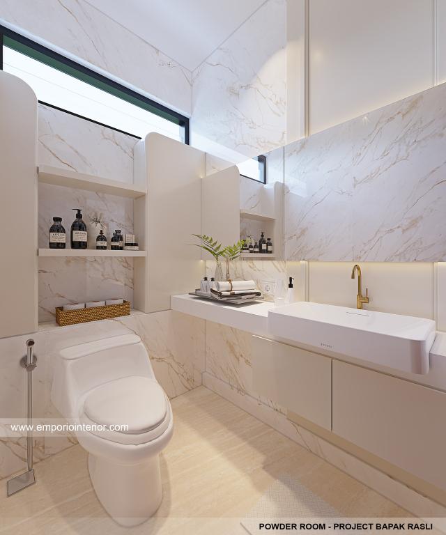 Desain Powder Room Rumah Modern 3.5 Lantai Bapak RSL di Jakarta