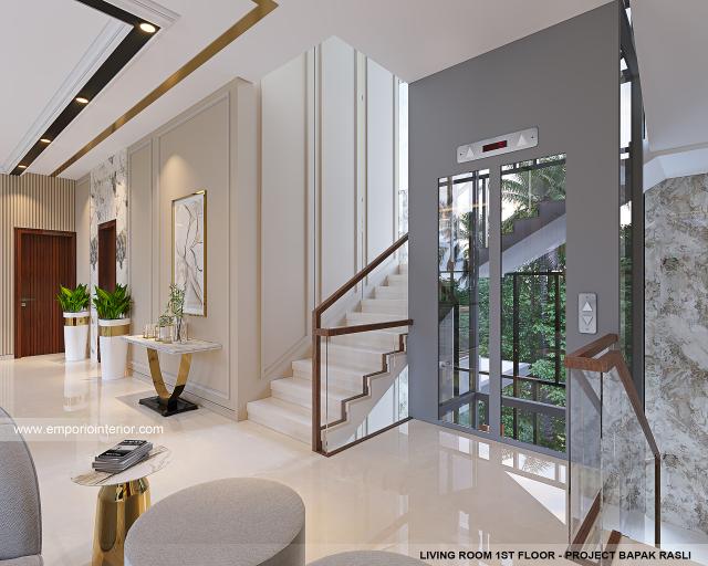 Desain Ruang Keluarga Lantai 1 Rumah Modern 3.5 Lantai Bapak RSL di Jakarta