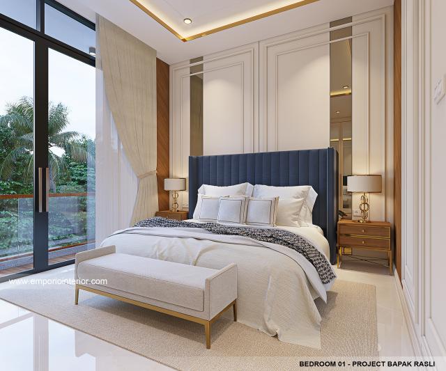 Desain Kamar Tidur 1 Rumah Modern 3.5 Lantai Bapak RSL di Jakarta