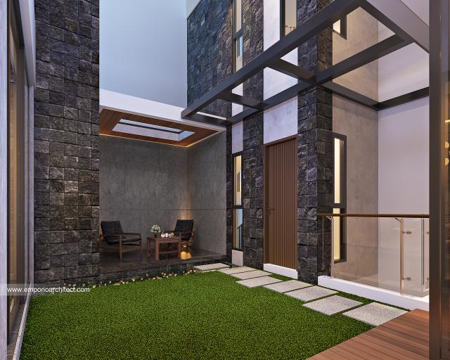 Desain Tampak Belakang Rumah Modern 3.5 Lantai Ibu KRM di Jakarta Selatan