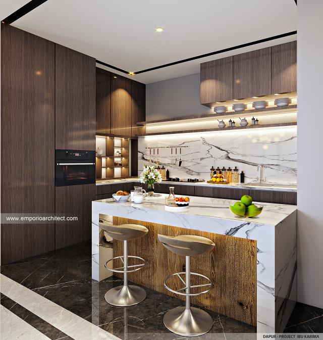 Desain Dapur Rumah Modern 3.5 Lantai Ibu KRM di Jakarta Selatan