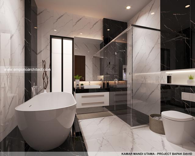 Desain Kamar Mandi Utama Rumah Modern 3.5 Lantai Bapak DVI di Jakarta Barat