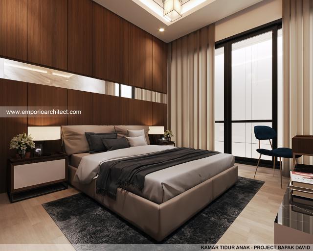 Desain Kamar Tidur Anak Rumah Modern 3.5 Lantai Bapak DVI di Jakarta Barat