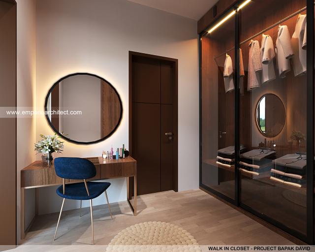 Desain Walk In Closet Rumah Modern 3.5 Lantai Bapak DVI di Jakarta Barat