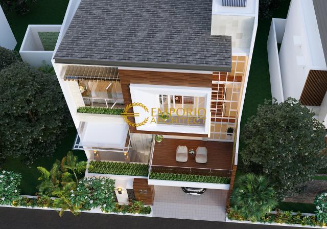 Desain Master Plan Tampak Depan Rumah Modern 3.5 Lantai Ibu MM di Jakarta