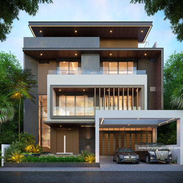 Desain Tampak Depan 3 Rumah Modern 4 Lantai Bapak LB di Jakarta