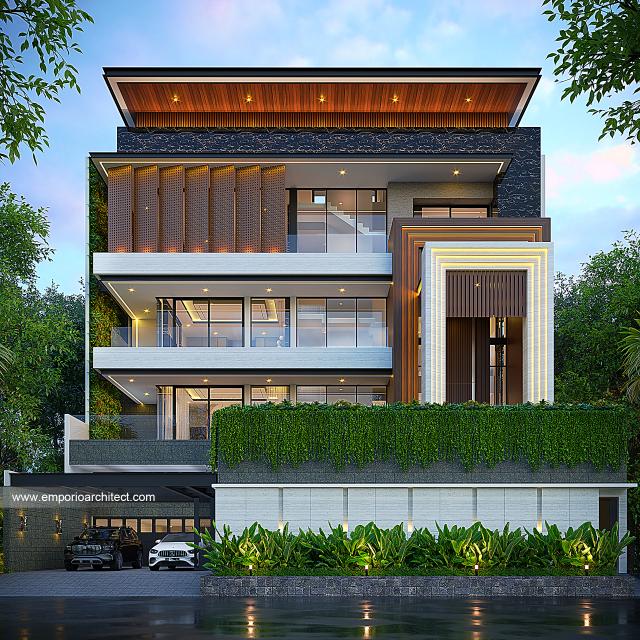 Desain Tampak Depan 3 Rumah Modern 4 Lantai Bapak UN di Kelapa Gading, Jakarta Utara