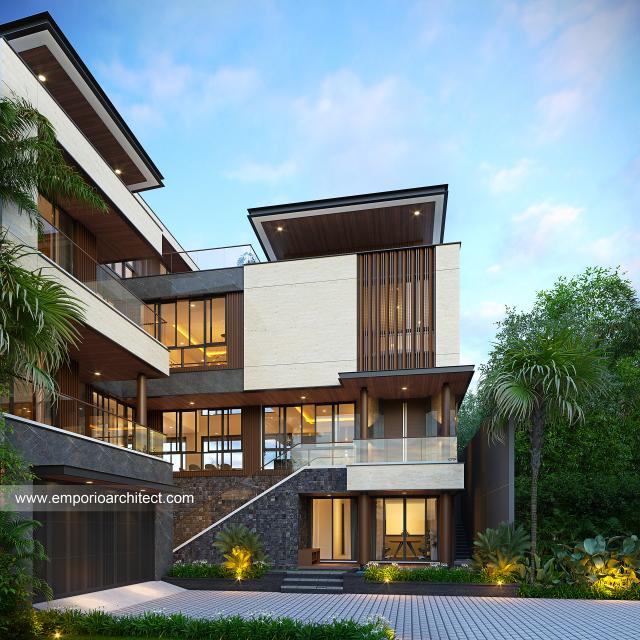 Desain Tampak Depan 2 Rumah Modern 4 Lantai Ibu STF di Bali