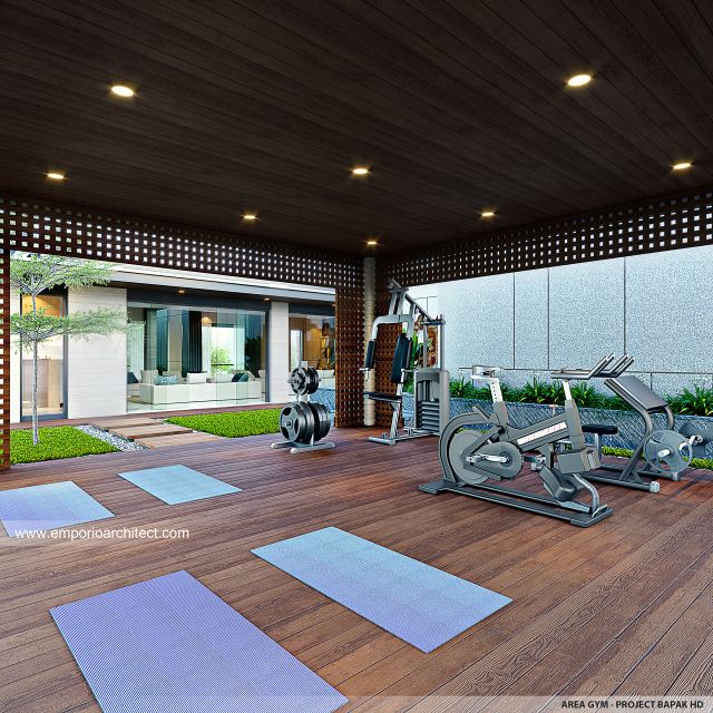 Desain Area Gym Rumah Modern 4 Lantai Bapak HD di Jakarta