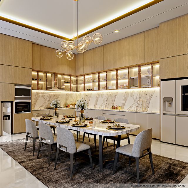 Desain Ruang Makan dan Dapur Rumah Modern 4 Lantai Bapak HD di Jakarta