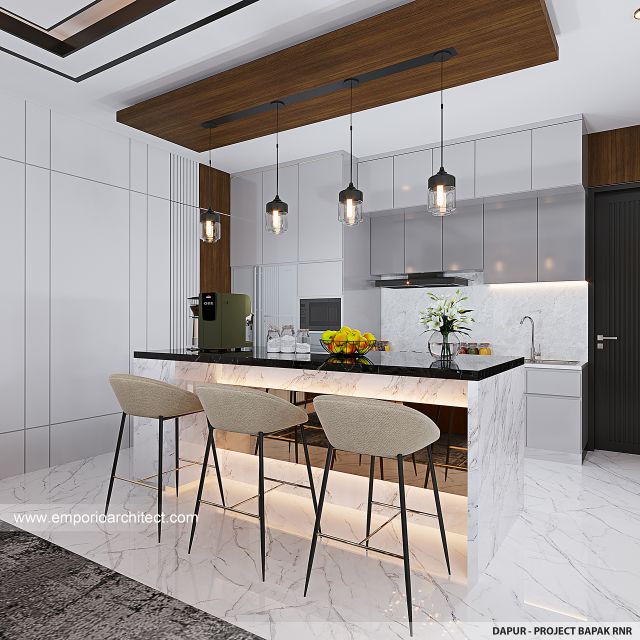 Desain Dapur Rumah Modern 4 Lantai Bapak RNR di Jakarta