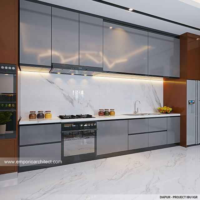 Desain Dapur Rumah Modern 4 Lantai Ibu IGR di PIK, Jakarta Utara