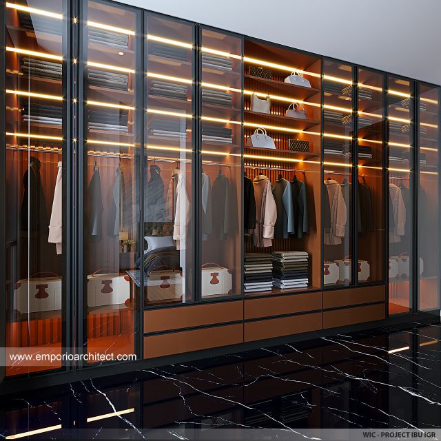 Desain Walk In Closet Rumah Modern 4 Lantai Ibu IGR di PIK, Jakarta Utara