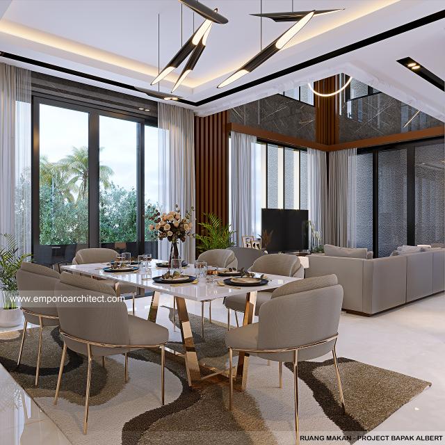 Desain Ruang Makan Rumah Modern 4 Lantai Mr. A di Jakarta Barat