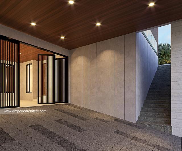 Desain Tampak Detail Depan 2 Rumah Modern 4 Lantai Mr. A di Jakarta Barat