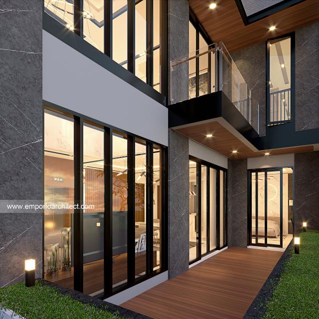 Desain Tampak Detail Belakang Rumah Modern 4 Lantai Mr. A di Jakarta Barat