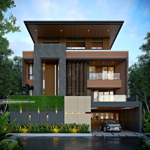 Desain Rumah Modern 4 Lantai Bapak dr. PR di Denpasar, Bali - Tampak Depan