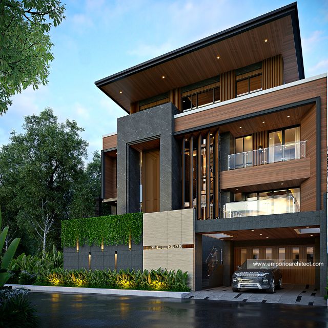 Desain Tampak Depan 2 Rumah Modern 4 Lantai Bapak dr. PR di Denpasar, Bali