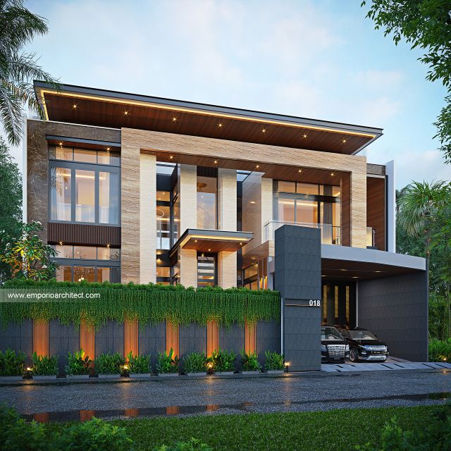 Desain Tampak Depan Dengan Pagar Rumah Modern 4 Lantai Ibu FLA di Jakarta